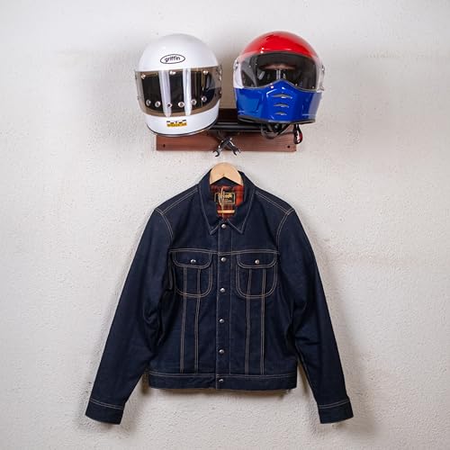 Trip Machine Company Motorcycle Helmet Holder | Jacket Hanger for Coat, Keys, Hats | Motorcycle Accessory | Solid Wood & Cast Iron Wall Mount | Multi Purpose Organizer Hook for Home, Office, Garrage - Image 2