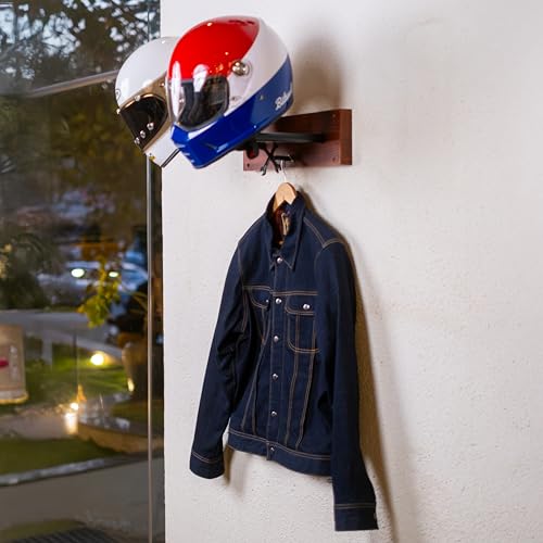 Trip Machine Company Motorcycle Helmet Holder | Jacket Hanger for Coat, Keys, Hats | Motorcycle Accessory | Solid Wood & Cast Iron Wall Mount | Multi Purpose Organizer Hook for Home, Office, Garrage - Image 5