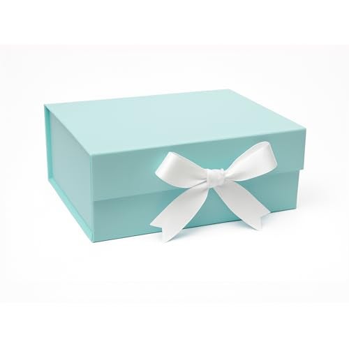 Boxotica Mint Green Small Gift Box – Foldable Rigid Hamper with Ribbon & Greeting Card | 23.5×17×10 cm Reusable Keepsake Box for Jewelry, Chocolates, Weddings, Birthdays, Bridesmaid Proposals - Image 1