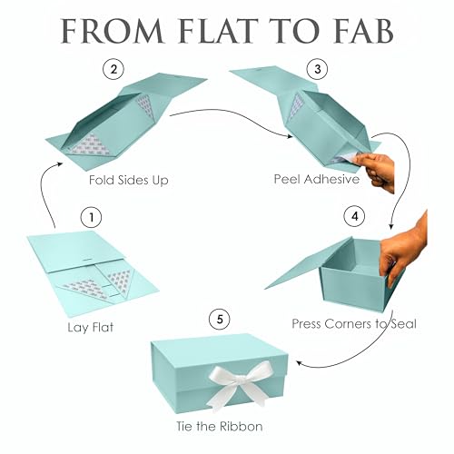 Boxotica Mint Green Small Gift Box – Foldable Rigid Hamper with Ribbon & Greeting Card | 23.5×17×10 cm Reusable Keepsake Box for Jewelry, Chocolates, Weddings, Birthdays, Bridesmaid Proposals - Image 2