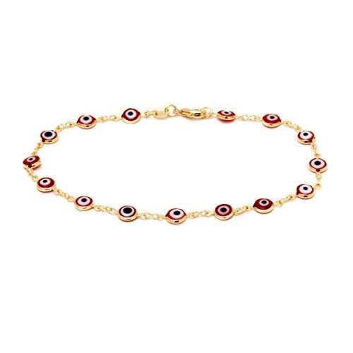 Barzel 18k Gold Plated Red Evil Eye Anklet For Women - Made in Brazil (Red) - Image 3