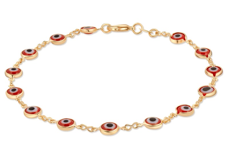 Barzel 18k Gold Plated Red Evil Eye Anklet For Women - Made in Brazil (Red) - Image 5
