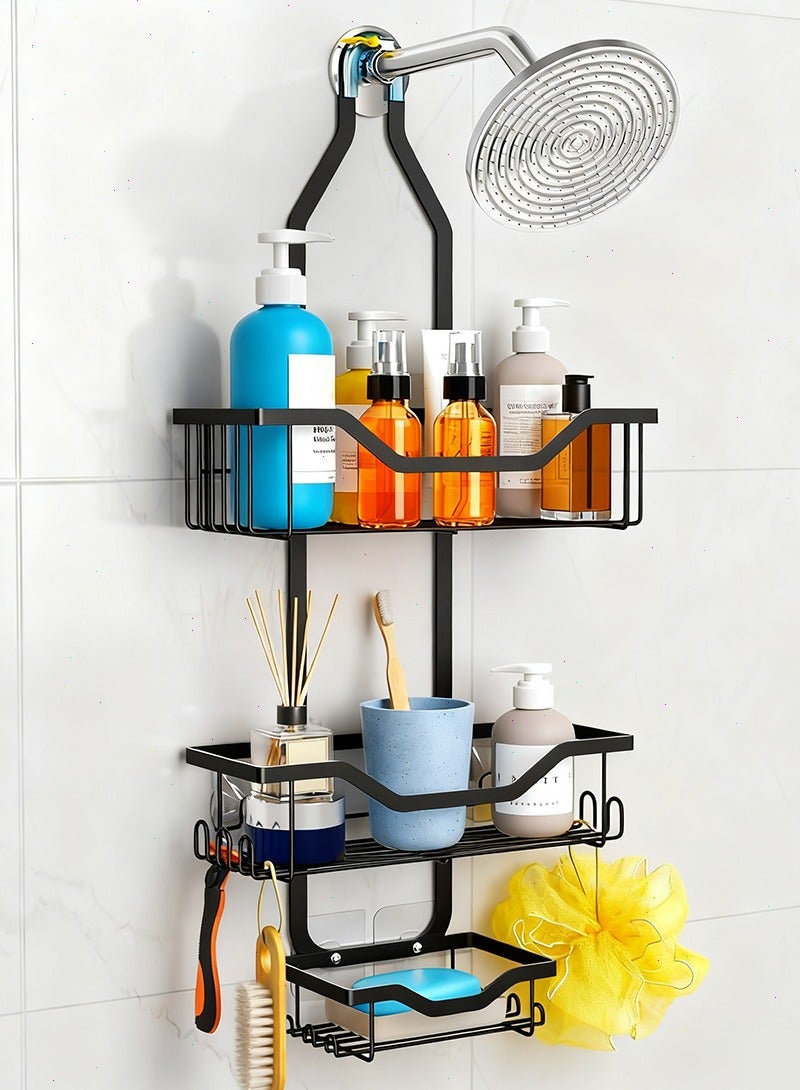 Yoawllty Shower Caddy - Hanging Shower Organizer Over Shower Head, 3-Tier Stainless Steel Rustproof Bathroom Caddy with Hooks, No Drill Shower Hanger for Shampoo, Towels - Image 1