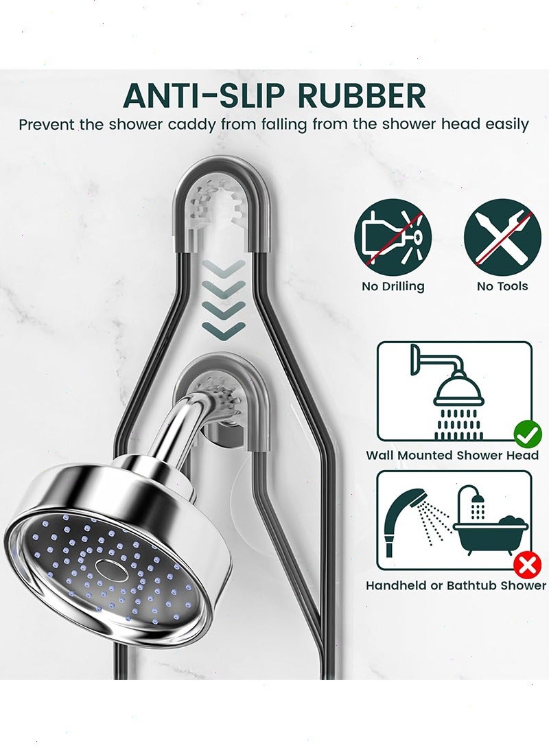 Yoawllty Shower Caddy - Hanging Shower Organizer Over Shower Head, 3-Tier Stainless Steel Rustproof Bathroom Caddy with Hooks, No Drill Shower Hanger for Shampoo, Towels - Image 2