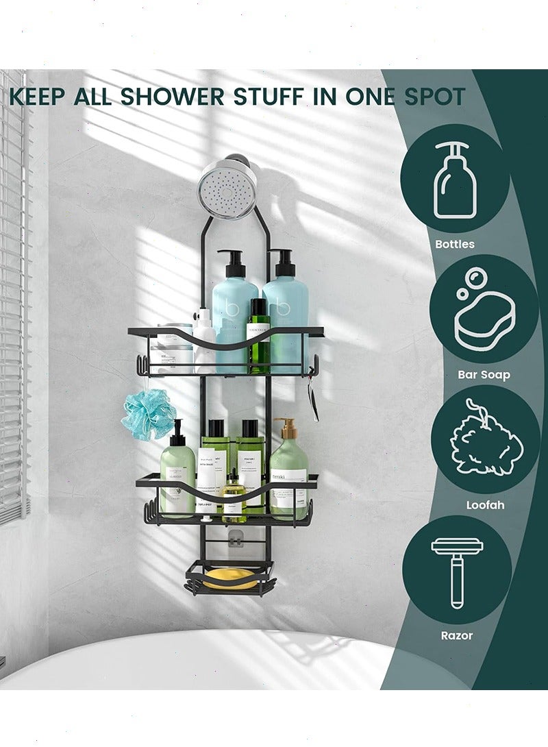 Yoawllty Shower Caddy - Hanging Shower Organizer Over Shower Head, 3-Tier Stainless Steel Rustproof Bathroom Caddy with Hooks, No Drill Shower Hanger for Shampoo, Towels - Image 4