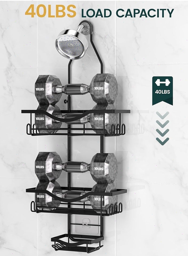Yoawllty Shower Caddy - Hanging Shower Organizer Over Shower Head, 3-Tier Stainless Steel Rustproof Bathroom Caddy with Hooks, No Drill Shower Hanger for Shampoo, Towels - Image 5