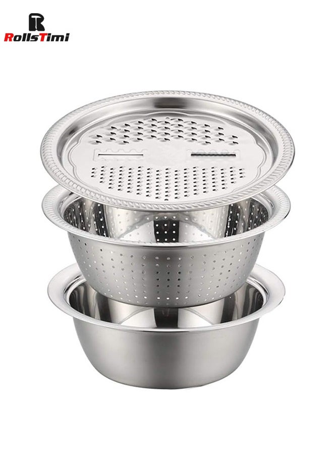 RollsTimi  3Pcs Multifunctional Stainless Steel Basin Washing Bowl Set  - Image 1