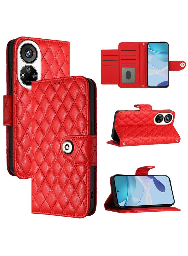 Case For ZTE Blade V40s Rhombic Texture Flip Leather Phone Case with Lanyard