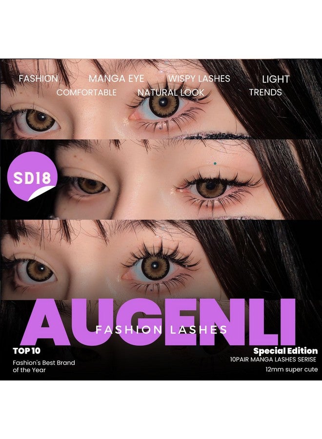 AUGENLI 12Mm Manga Natural Look False Eyelashes Reusable Strip Wispy Lashes Including 10 Pairs Of Eye Lashes Easy To Apply Doll Makeup (Sd18) - Image 2
