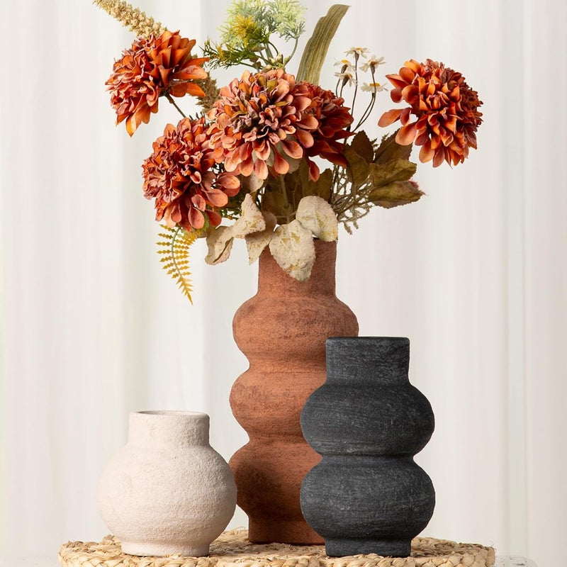 Vanselia Ceramic Vase Home Table Decor - Flower Vase Set of 3 Living Room Kitchen Decorations Farmhouse Modern Rustic Vases Decorative Centerpiece for Shelf Bedroom Office Bathroom Dining Coffee Desk - Image 3