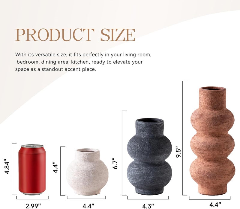 Vanselia Ceramic Vase Home Table Decor - Flower Vase Set of 3 Living Room Kitchen Decorations Farmhouse Modern Rustic Vases Decorative Centerpiece for Shelf Bedroom Office Bathroom Dining Coffee Desk - Image 2