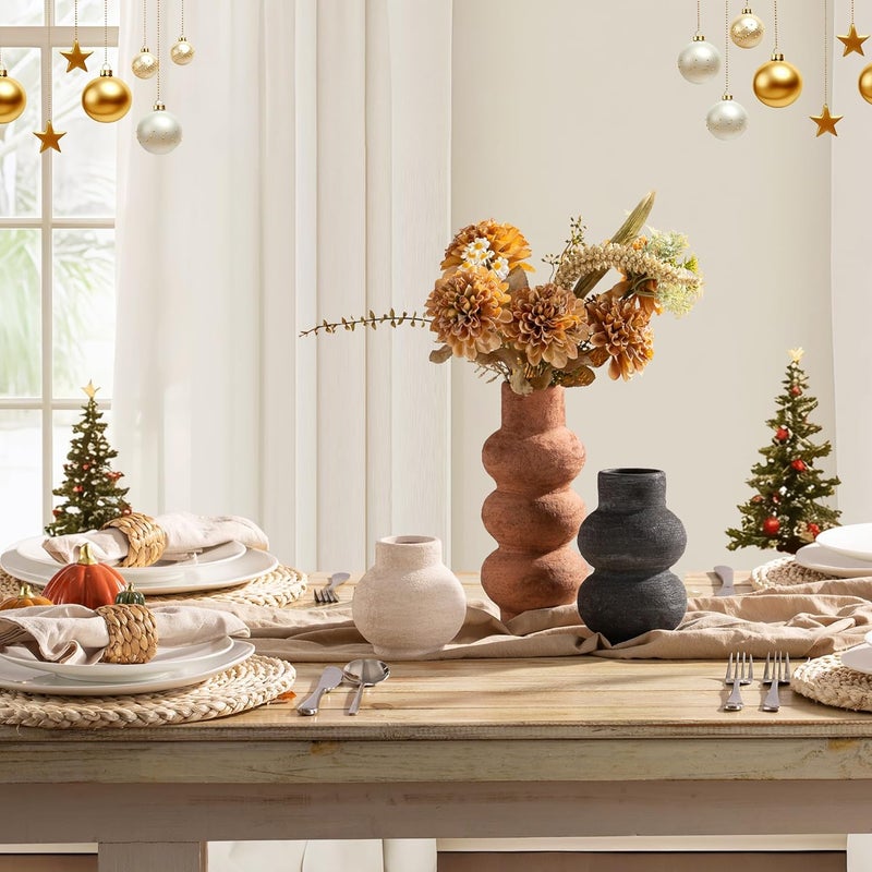 Vanselia Ceramic Vase Home Table Decor - Flower Vase Set of 3 Living Room Kitchen Decorations Farmhouse Modern Rustic Vases Decorative Centerpiece for Shelf Bedroom Office Bathroom Dining Coffee Desk - Image 4