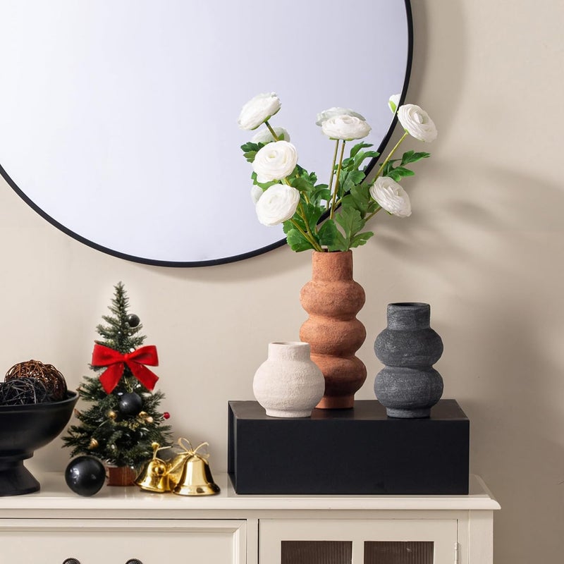 Vanselia Ceramic Vase Home Table Decor - Flower Vase Set of 3 Living Room Kitchen Decorations Farmhouse Modern Rustic Vases Decorative Centerpiece for Shelf Bedroom Office Bathroom Dining Coffee Desk - Image 5