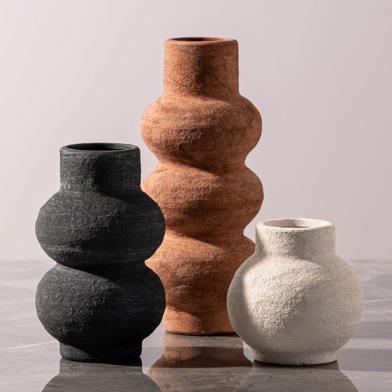 Vanselia Ceramic Vase Home Table Decor - Flower Vase Set of 3 Living Room Kitchen Decorations Farmhouse Modern Rustic Vases Decorative Centerpiece for Shelf Bedroom Office Bathroom Dining Coffee Desk - Image 1