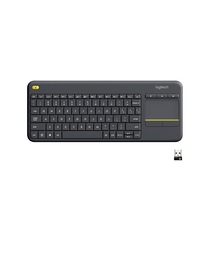 Logitech K400 Plus Wireless Livingroom Keyboard with Touchpad for Home Theatre PC Connected to TV, Customizable Multi-Media Keys, Windows, Android, Laptop/Tablet, Arabic Keyboard - Black  - Image 1