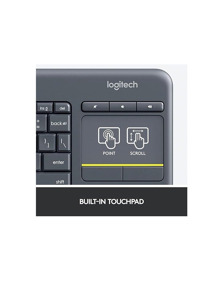 Logitech K400 Plus Wireless Livingroom Keyboard with Touchpad for Home Theatre PC Connected to TV, Customizable Multi-Media Keys, Windows, Android, Laptop/Tablet, Arabic Keyboard - Black  - Image 4