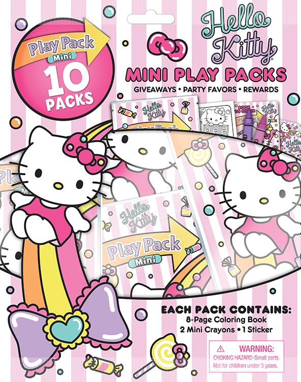 Bendon Hello Kitty Play Packs Hello Kitty Party Favors 10 Mini Play Packs Includes Mini Hello Kitty Coloring Pad 2 Mini Crayons Stickers 10Pack Officially Licensed - Image 1