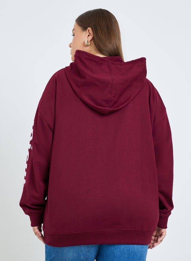 Styli Women Plus Size Burgundy Slogan Hoodie - Image 5