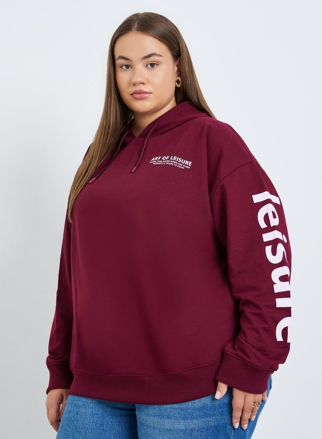 Styli Women Plus Size Burgundy Slogan Hoodie - Image 1
