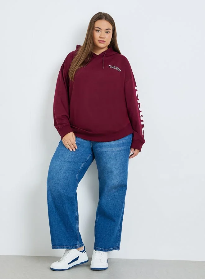Styli Women Plus Size Burgundy Slogan Hoodie