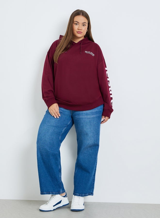 Styli Women Plus Size Burgundy Slogan Hoodie - Image 2