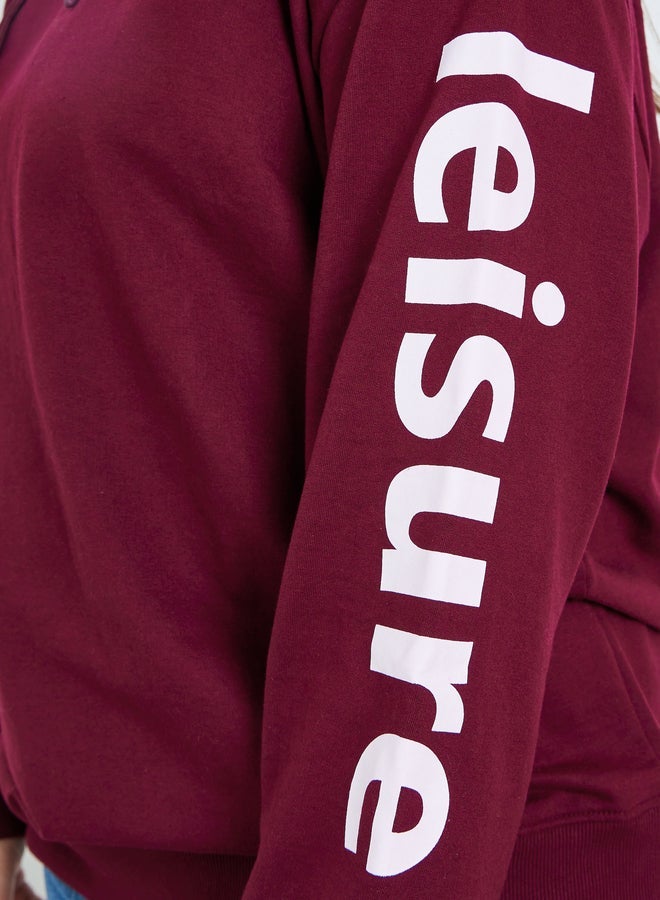 Styli Women Plus Size Burgundy Slogan Hoodie - Image 4