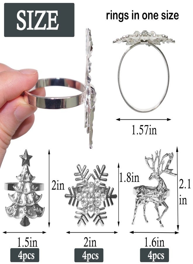 HADDIY Christmas Napkin Holder,Set of 12 Silvery Elk Snowflake Xmax Tree Napkin Ring for Winter Holiday Dinner Setting and Christmas Table Decorations - Image 3