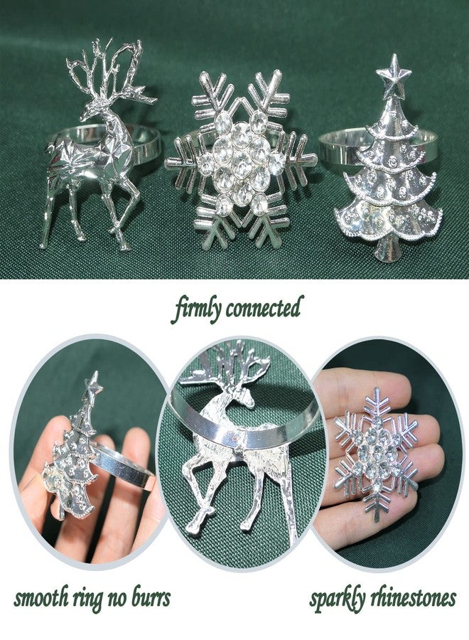 HADDIY Christmas Napkin Holder,Set of 12 Silvery Elk Snowflake Xmax Tree Napkin Ring for Winter Holiday Dinner Setting and Christmas Table Decorations - Image 2