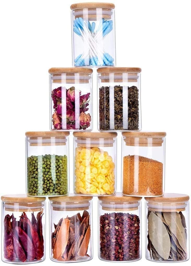 KRIVAL Glass Jars Airtight Canister Kitchen Food Storage Container Set with Natural Bamboo Lids Set of 6_270 ml - Image 2