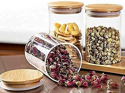KRIVAL Glass Jars Airtight Canister Kitchen Food Storage Container Set with Natural Bamboo Lids Set of 6_270 ml - Image 3