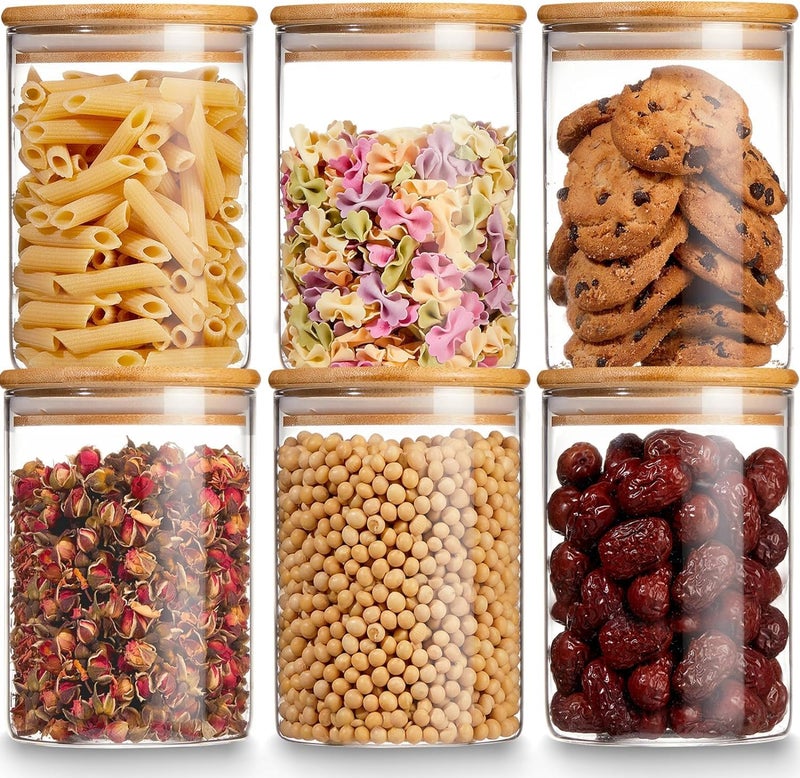 KRIVAL Glass Jars Airtight Canister Kitchen Food Storage Container Set with Natural Bamboo Lids Set of 6_270 ml - Image 1