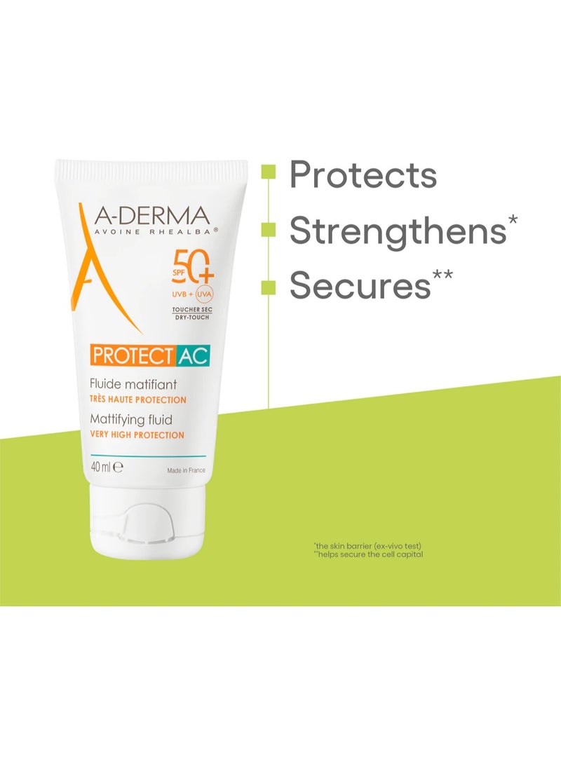 A-Derma Protect AC Mattifying Fluid SPF50+ 40ml - Image 3