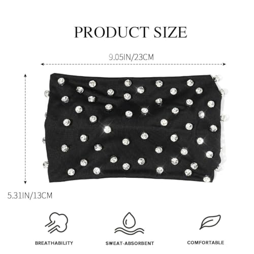 GORTIN Sparkle Rhinestones Headband Black African Head Wraps Crystal Stretch Head scarf for Women - Image 3