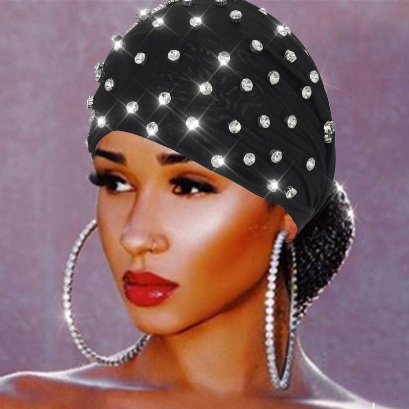 GORTIN Sparkle Rhinestones Headband Black African Head Wraps Crystal Stretch Head scarf for Women - Image 2