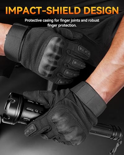 KUMGIM Tactical Gloves for Men and Women, Motorcycle Gloves Black Touchscreen with Hard Shell for Airsoft, Paintball, Motocross, Hunting, Shooting, Camping, ATV Riding, Outdoor Sports, Work (Black, Medium) - Image 2