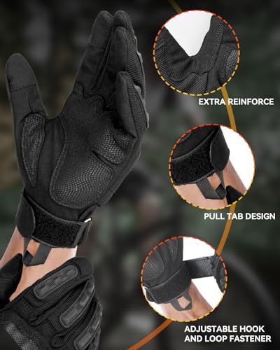 KUMGIM Tactical Gloves for Men and Women, Motorcycle Gloves Black Touchscreen with Hard Shell for Airsoft, Paintball, Motocross, Hunting, Shooting, Camping, ATV Riding, Outdoor Sports, Work (Black, Medium) - Image 5