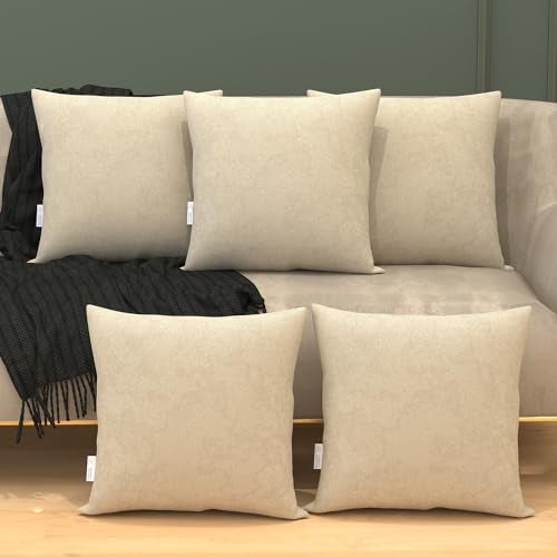 MY ARMOR Velvet Cushion Covers Set of 5-24 x 24 Inches, Soft & Luxurious Large Cushion Cases for Bedroom, Sofa, Chair & Living Room - Cream - Image 1