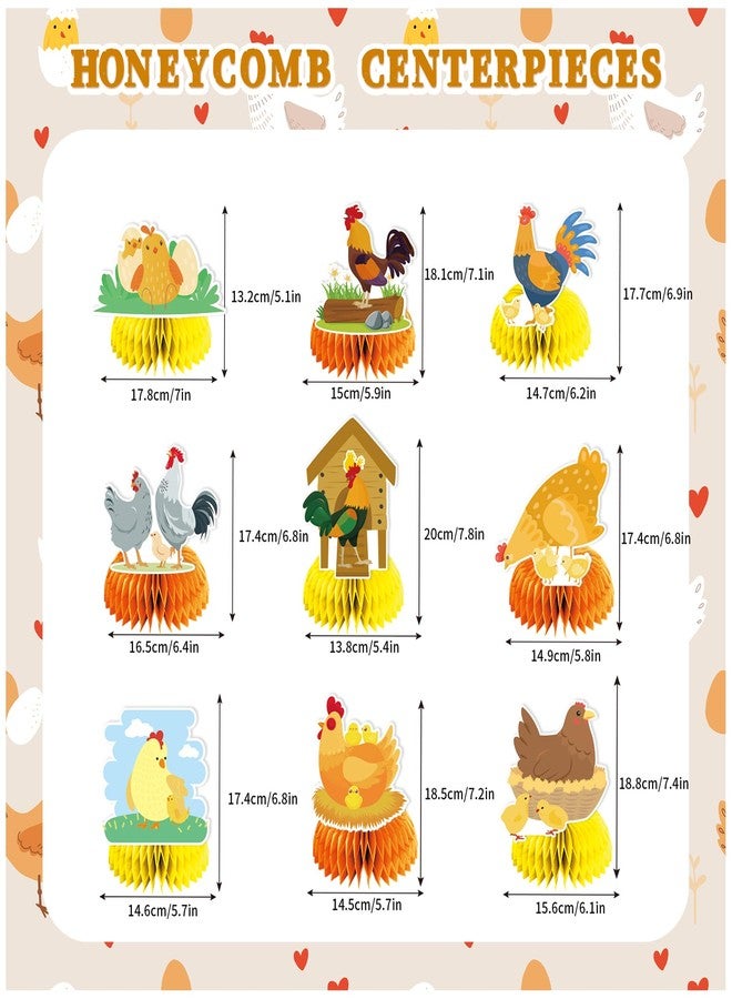 LHDUOFA 9 PCS Chicken Honeycomb Centerpieces Table Decorations Chicken Table Centerpieces for Chicken Party Supplies Chicken Birthday Party Decorations Farm Animals Decorations - Image 3