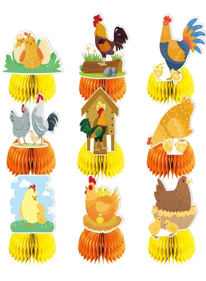 LHDUOFA 9 PCS Chicken Honeycomb Centerpieces Table Decorations Chicken Table Centerpieces for Chicken Party Supplies Chicken Birthday Party Decorations Farm Animals Decorations - Image 1