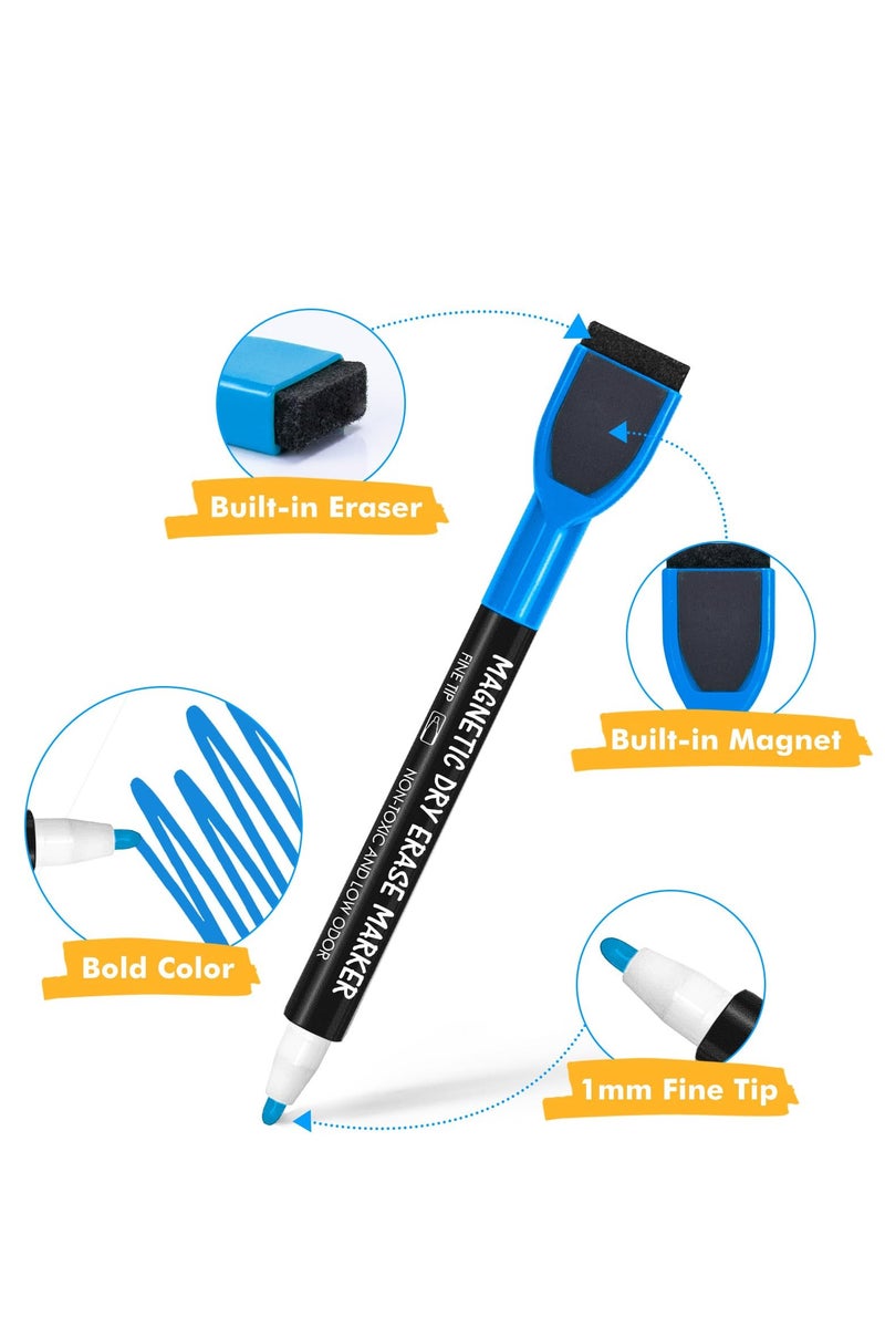 أقلام سبورة بيضاء مغناطيسية - 12 قلم ملون برأس دقيق قابل للمسح، مع ممحاة للأطفال، أقلام رفيعة قليلة الرائحة للوحات التقويم - Image 2