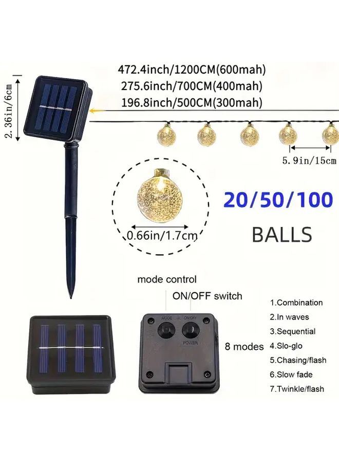 مصابيح LED شمسية معلقة على شكل كرات مضيئة، 50 لمبة، طول 7 أمتار (22.97 قدم)، مقاومة للماء بدرجة IP65، متعددة الألوان، 8 أنماط إضاءة، كرات مضيئة سحرية لتزيين الحدائق والباحات والشرفات والديكورات الخارجية، هدية للمناسبات مثل أعياد الميلاد وحفلات الهالوين والأعياد. - Image 3