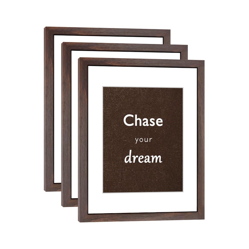 DEKWINN 11x14 Picture Frame Set of 3 with Real Glass for Pictures 8x10 with Mat or 11x14 Without Mat, Wall Gallery or Tabletop display Photo Frames in Walnut - Image 1
