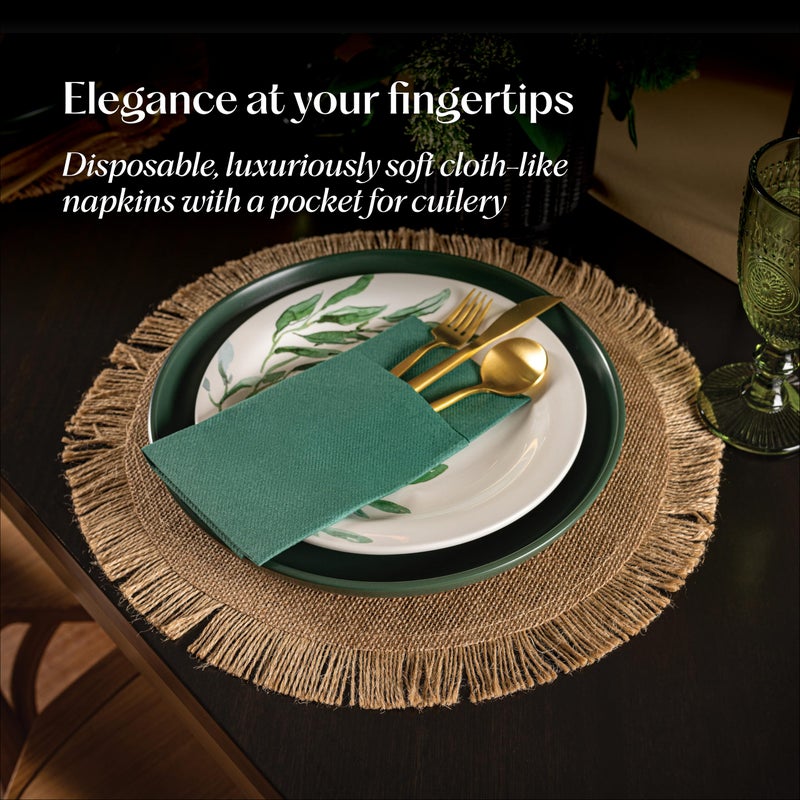 Servietto Disposable Linen-Feel Dinner Napkins With Built-in Flatware Pocket  50-Pack BROWN Prefolded Cloth Like Paper Napkins For Wedding  Dinner Or Party  - Image 2