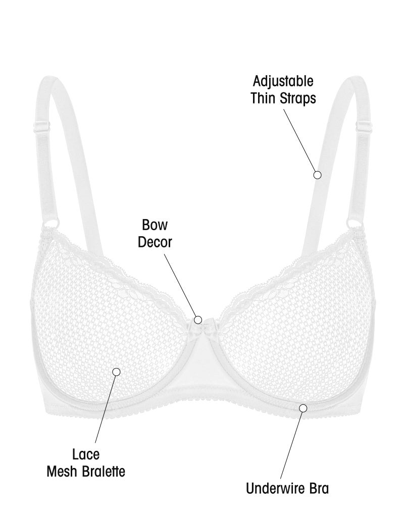 Wingslove Women's Sexy 1/2 Cup Lace Bra Balconette Mesh Underwired Demi Shelf Bra Unlined See Through Bralette (White, 32A) - Image 4