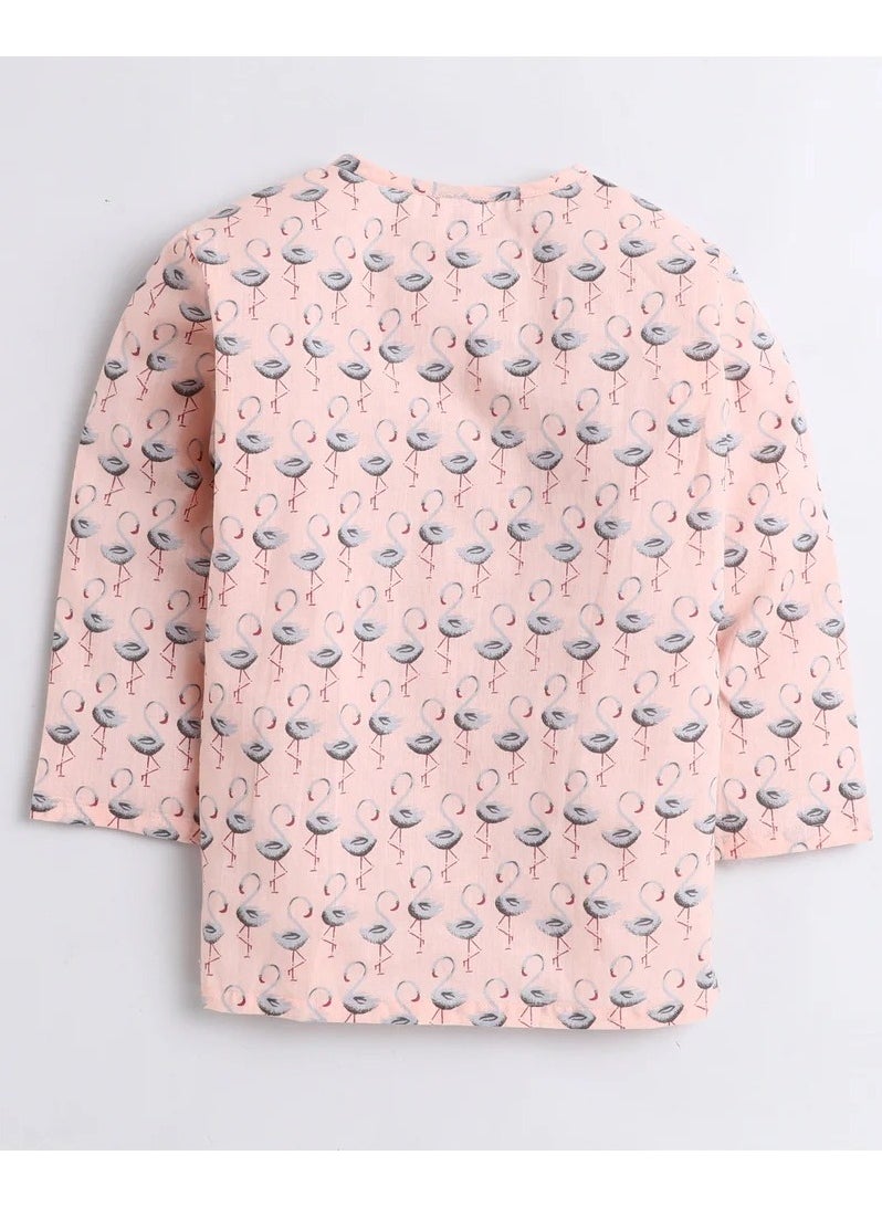 Polka Tots Polka Tots Full Sleeves Night Wear Fauna Kurta Pyjama - Peach  - Image 3