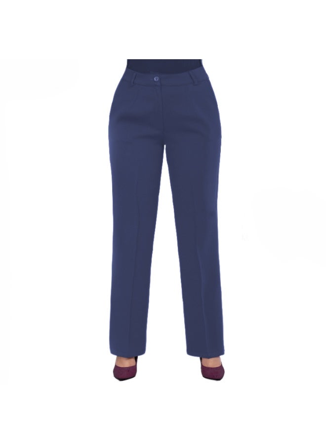 Smoky Egypt High Waist Straight Leg Pants with Side Pockets -Navy - Image 1