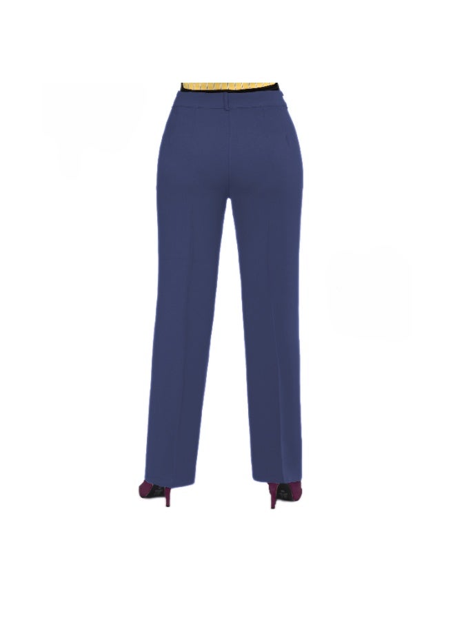 Smoky Egypt High Waist Straight Leg Pants with Side Pockets -Navy - Image 3