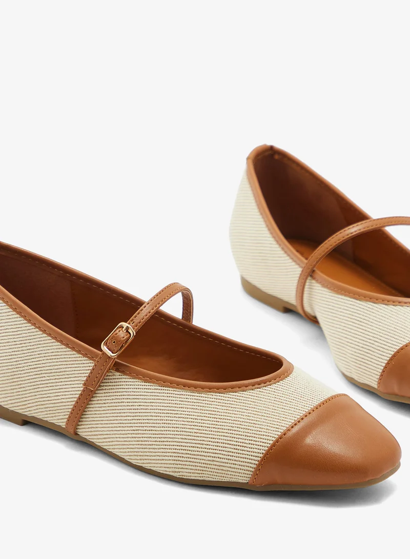 Ella CAMEL/OFF WHITE Square Toe Mary Jane Color Block Flat Shoe for Women | Best Price UAE