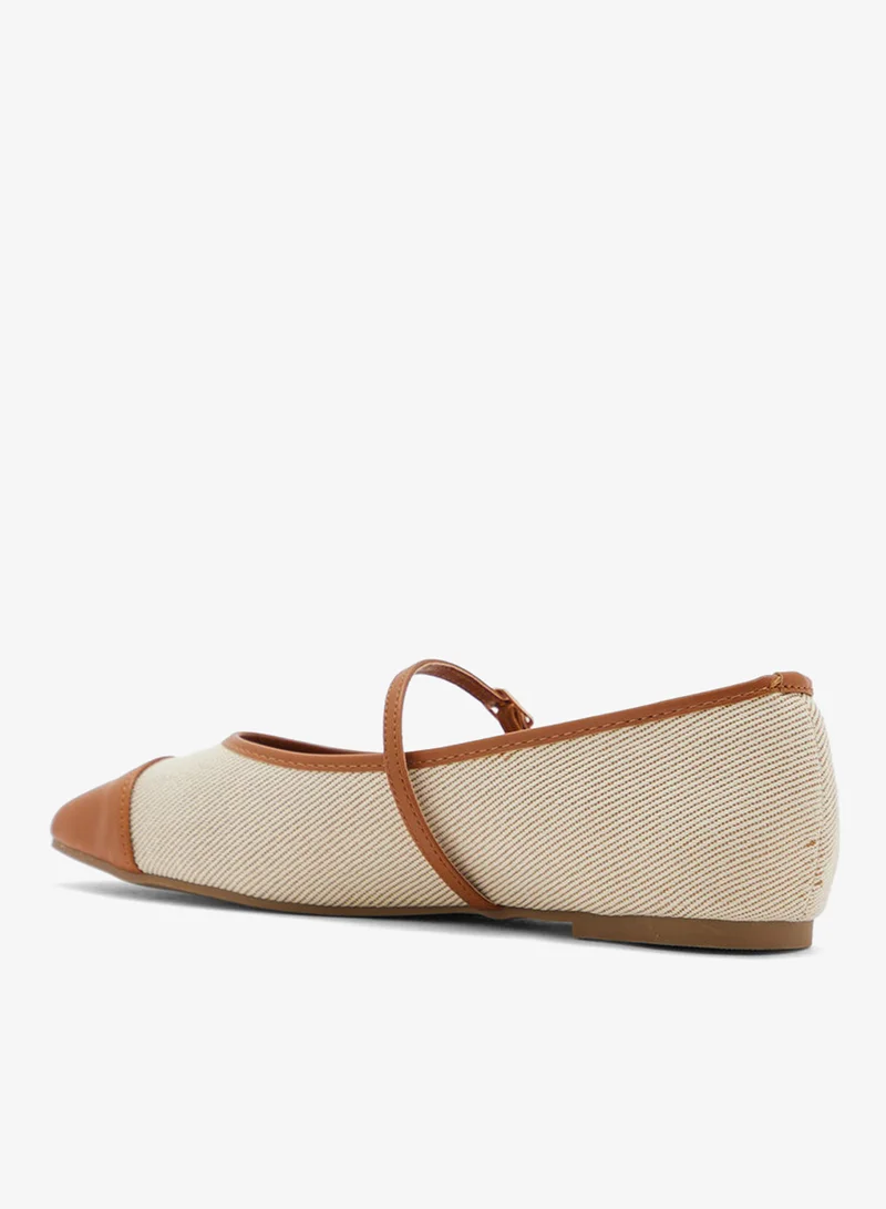 Ella CAMEL/OFF WHITE Square Toe Mary Jane Color Block Flat Shoe for Women | Best Price UAE
