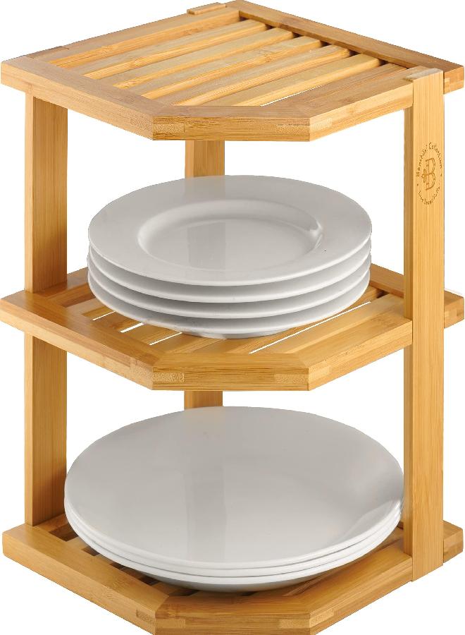 Bambüsi Cabinet Organizer Shelf - Bamboo Corner Rack for Kitchen Counter, Cabinet Space Saver for Plates, Dishes, Bowls, Bread - Pantry and Bathroom Storage or Countertop - Useful Home & Housewarming Gift - Image 4